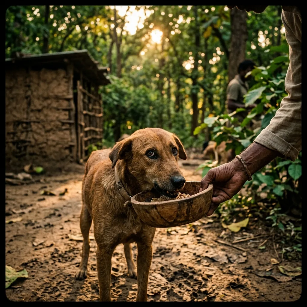 Feeding rescued street dogs at Shri Hari Hive